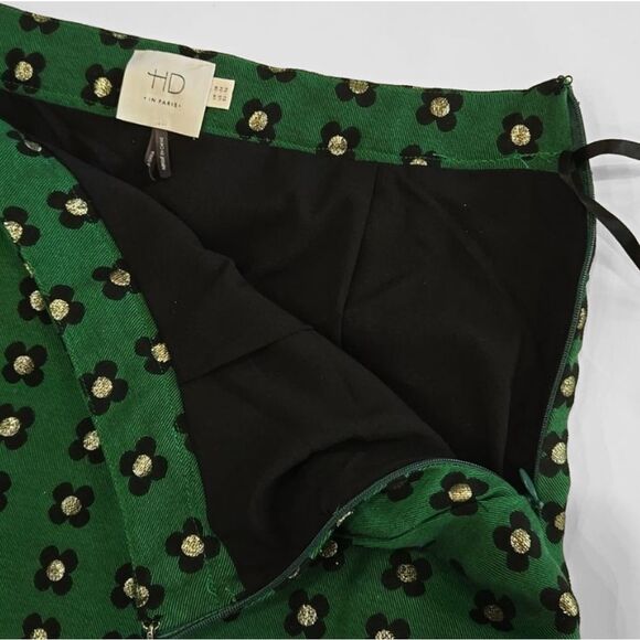 Anthropologie HD Paris Green Floral Mini Skirt Size 4‎ Retro Twee Career - Picture 6 of 14